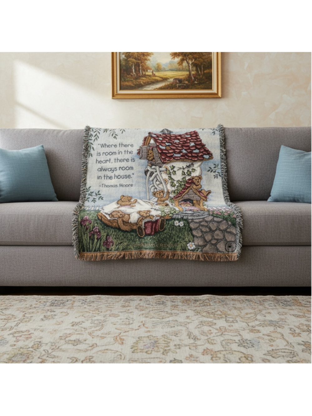 Vintage Boyds Bears The More The Merrier Tapestry Blanket Throw 51x68
